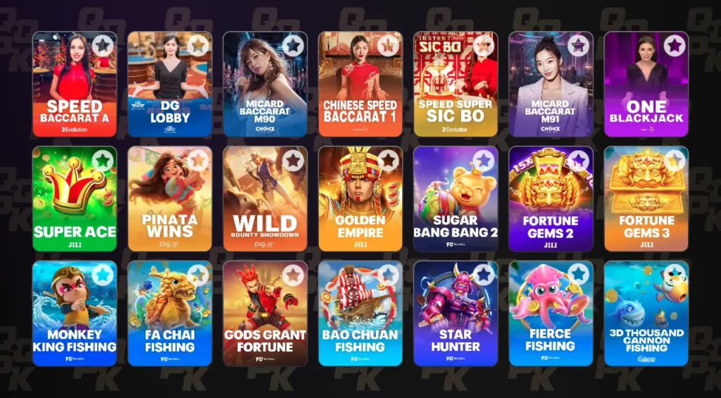 QQPK Casino Game Selection - Slots, Mini Games, and Live Games