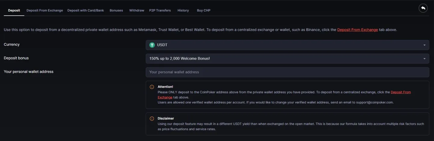 Deposit with Crypto