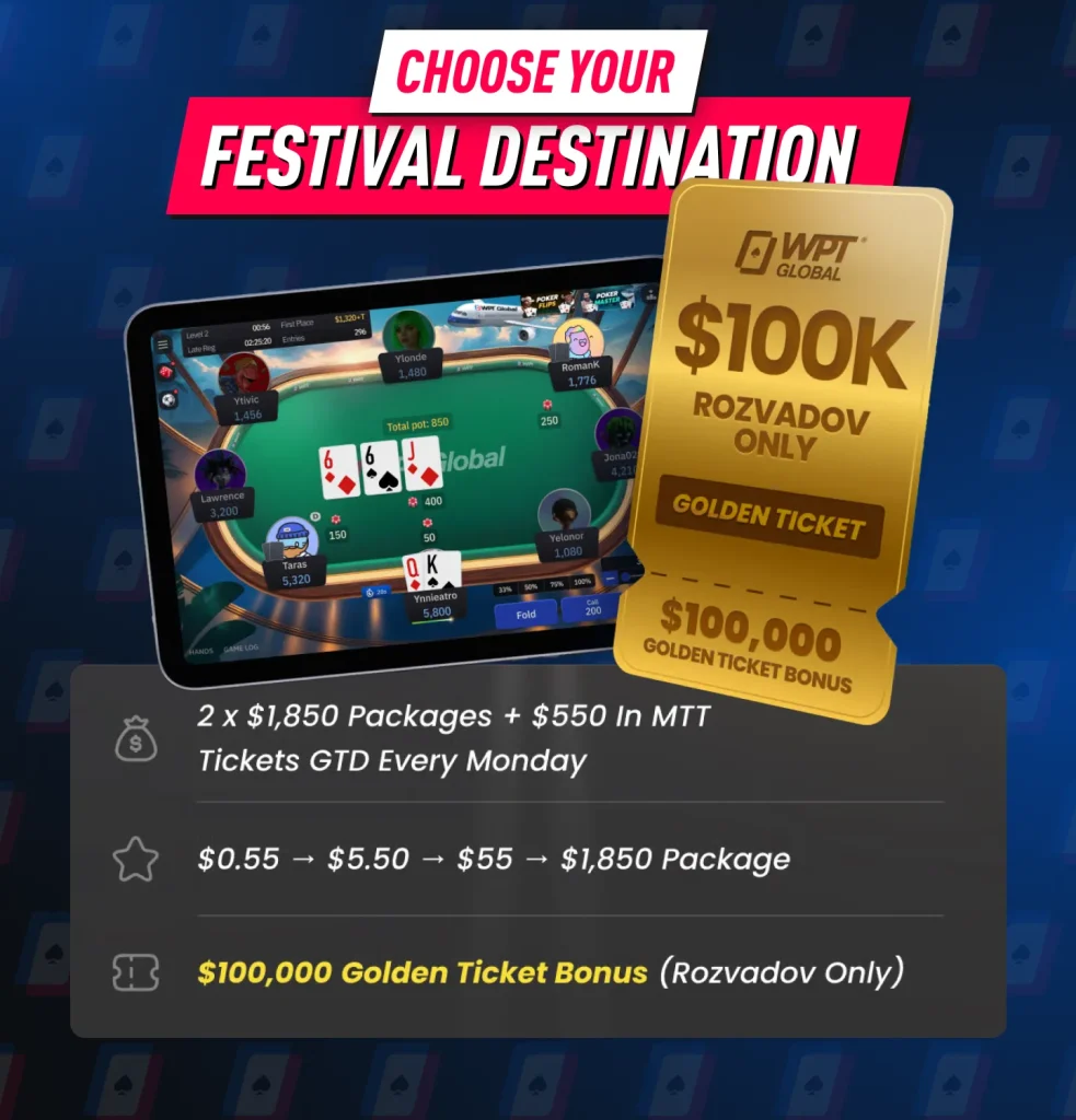 WPT Global 100000 dollar Golden Ticket bonus for the Festival Rozvadov Main Event winner
