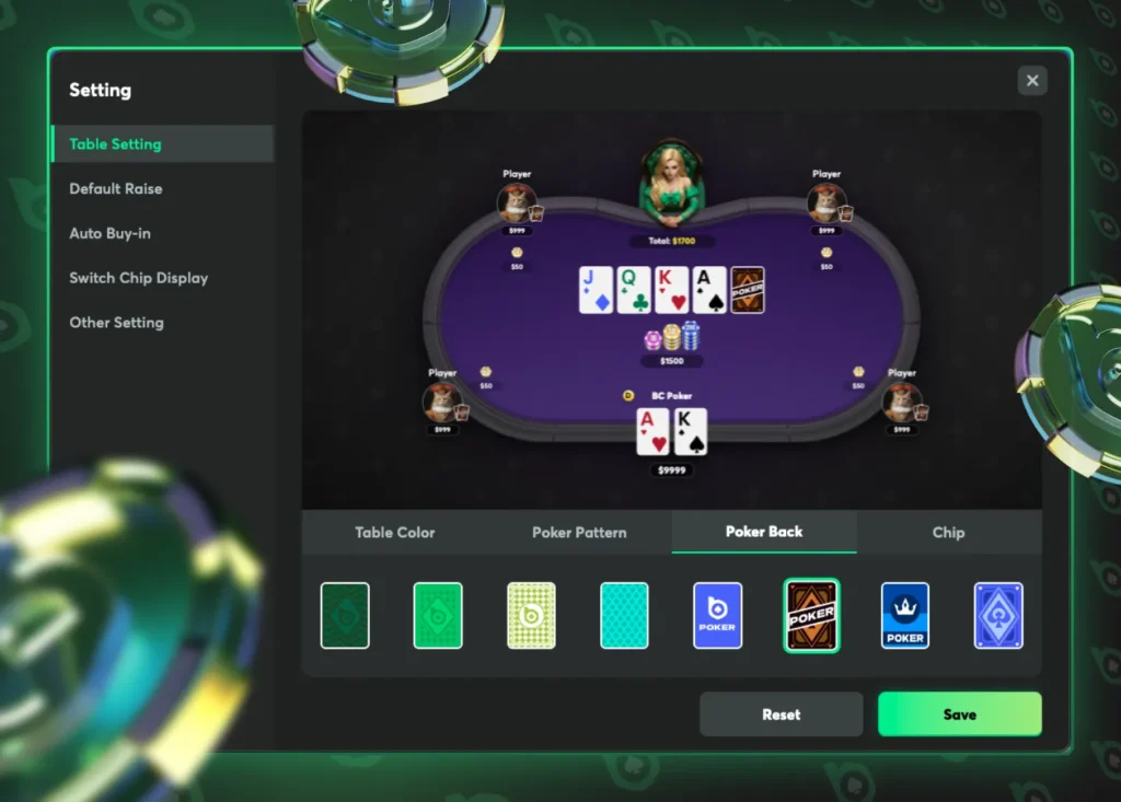 BCPoker Table Customization and Settings