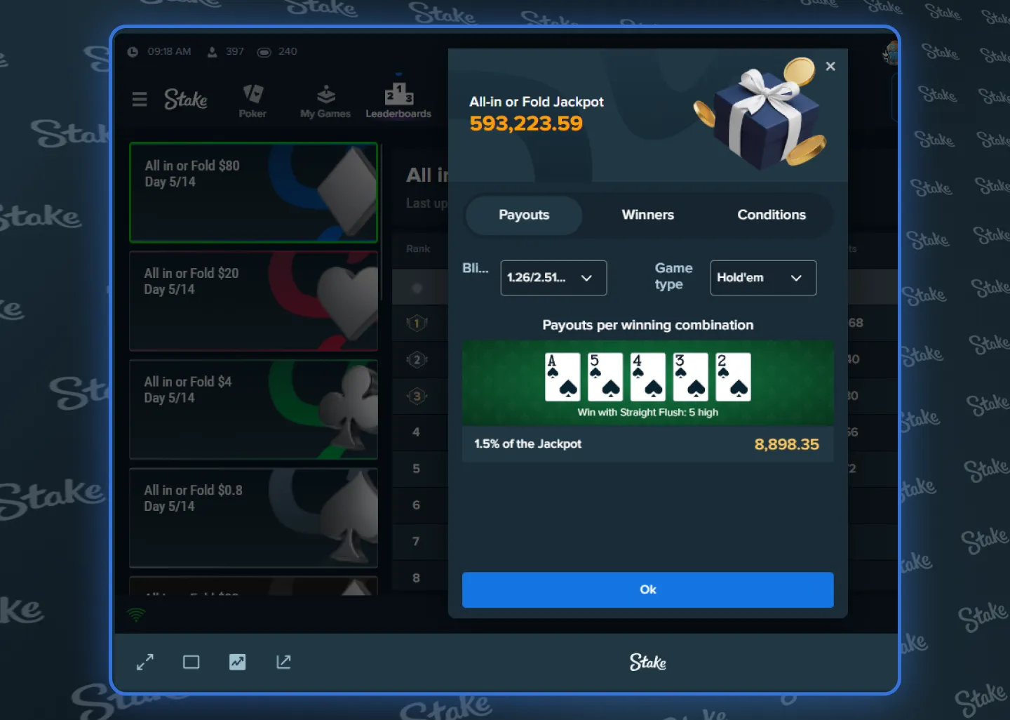 Stake Poker's All-in or Fold Jackpot