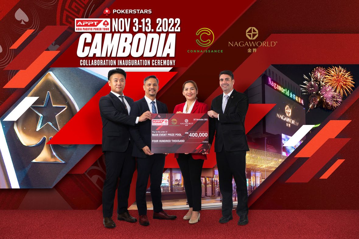(l-r) CMG Director Bryan Huang, PokerStars LIVE Manila Poker Operations Manager Gerardo Gil Alim, PokerStars LIVE Manila Senior Poker Operations Manager Lorie Torre Lagrosas, Vice President of Casino Marketing Christopher Tessitore