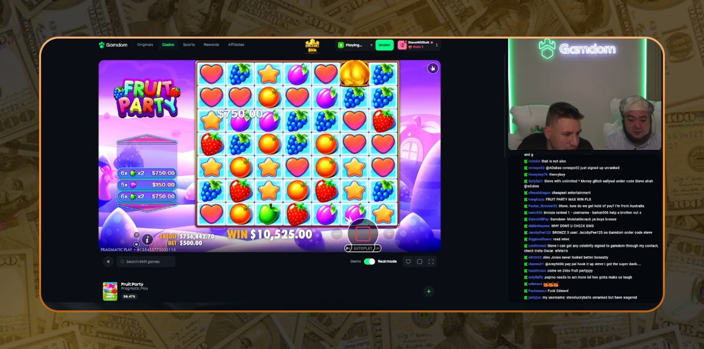 SteveWillDoIt Fruit Party Win on Gamdom