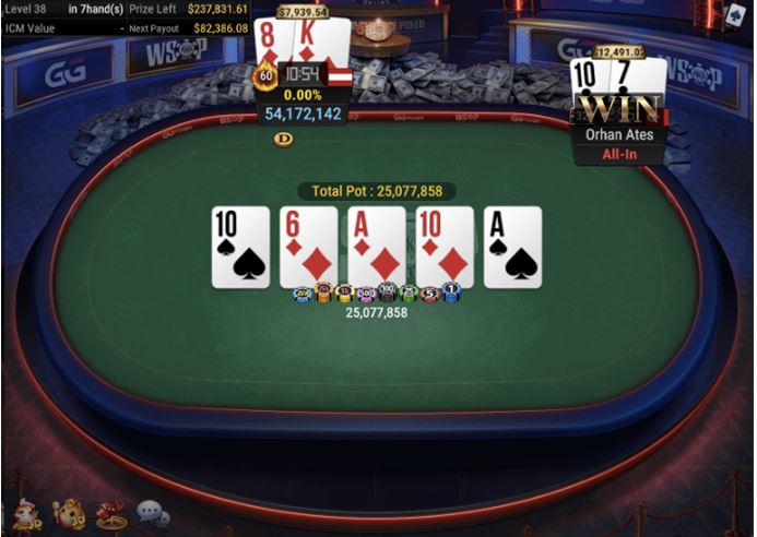 WSOP #60 – $525 Bounty NLH 6 Handed – full house for winner Ates
