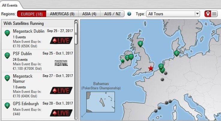 Qualifiers to live events on PokerStars