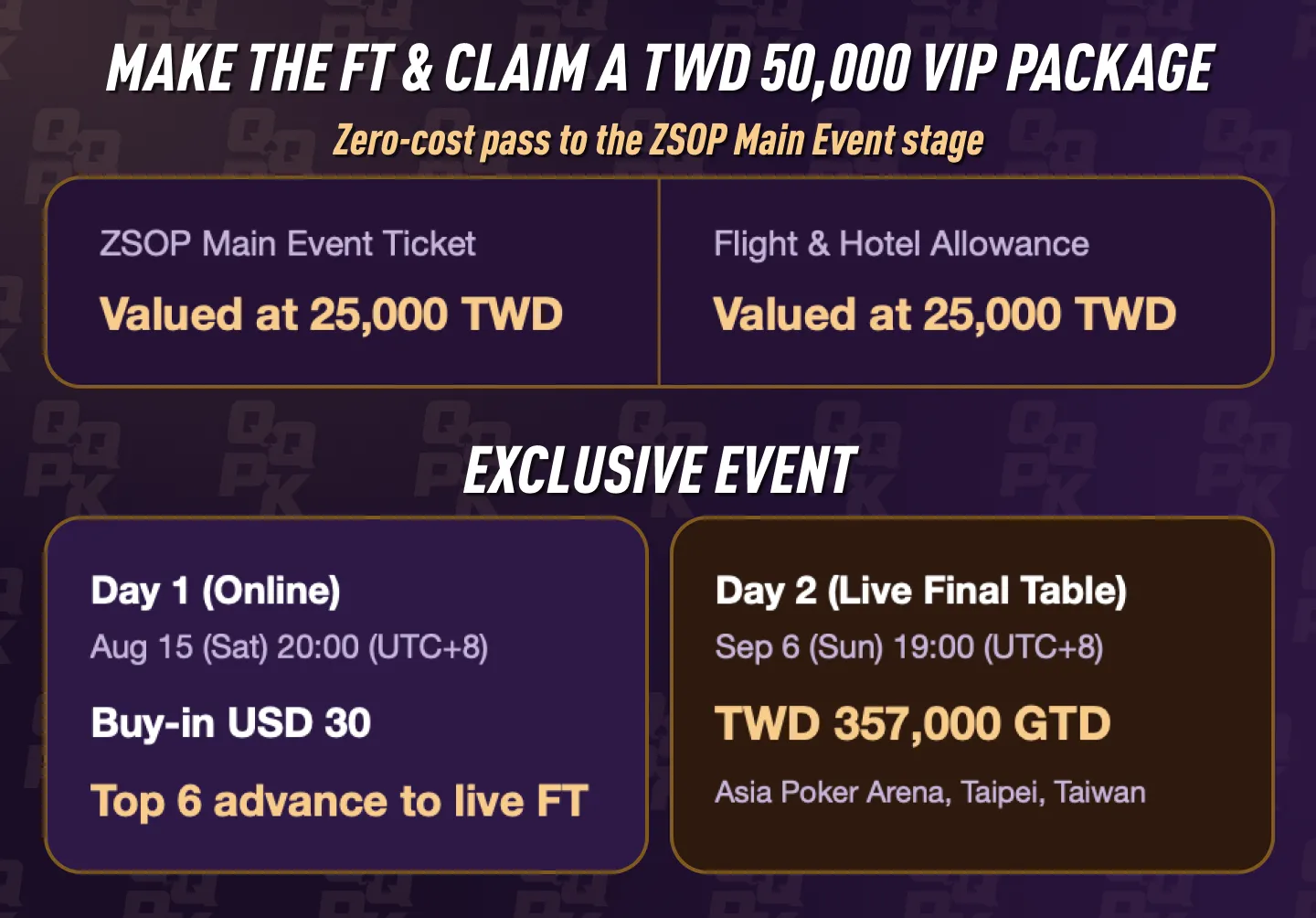 QQPK Road to ZSOP Main Event VIP Package