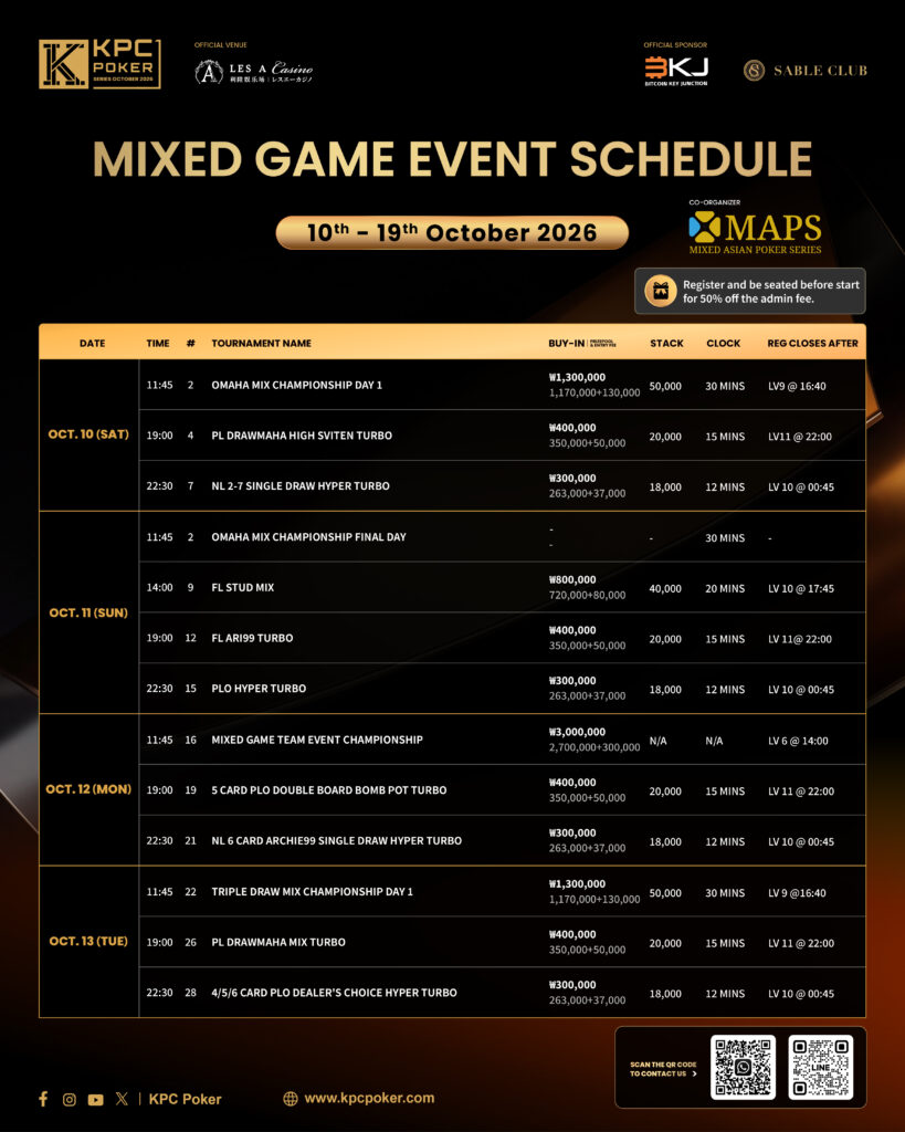 KPC Poker mixed game schedule