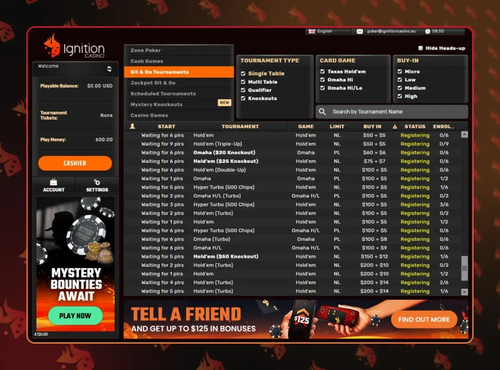 Ignition Casino Review – Sit & Go Tournaments