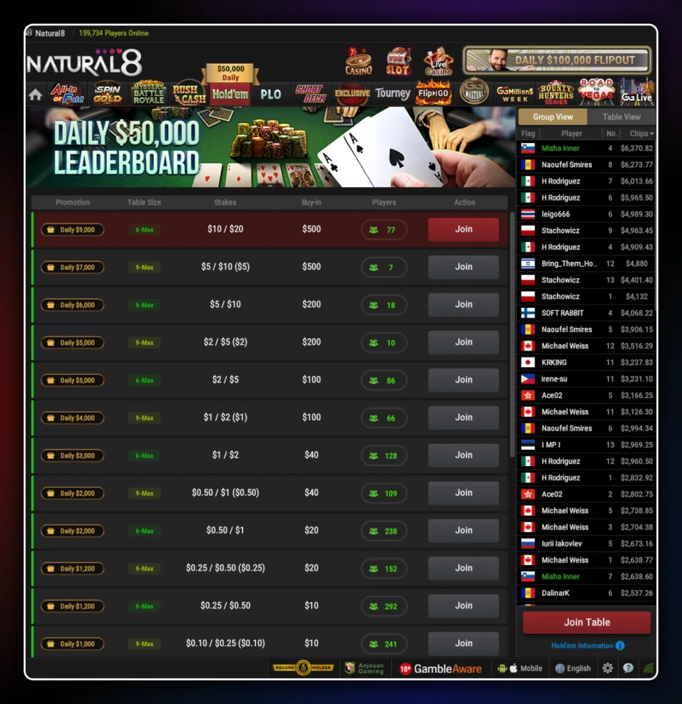 Cash Game Lobby