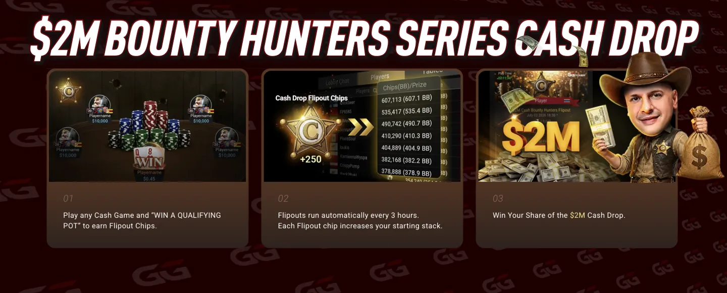 $2M Bounty Hunters Series Cash Drop on GGPoker and Natural8 - win qualifying pots to earn Flipout Chips