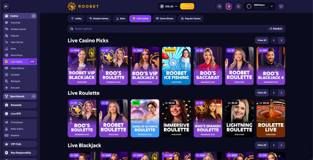 Roobet Casino Game Selection 2026 – Live Casino Games