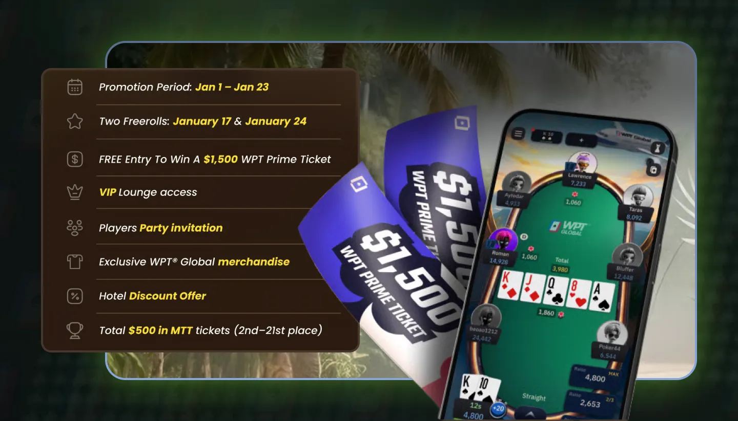WPT Global Freerolls - Play for FREE and Win a $1,500 WPT Cambodia Prime Entry