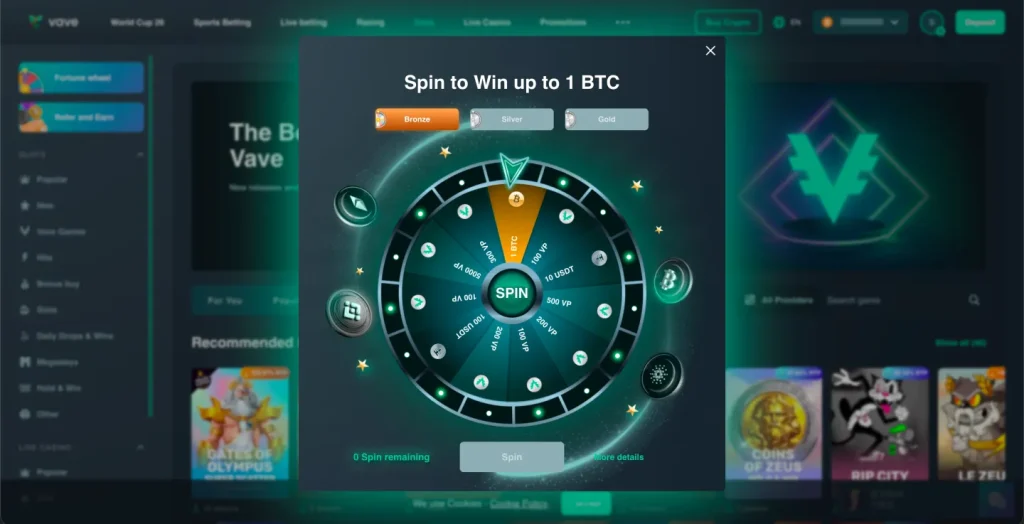 Vave Wheel of Fortune Bonus - Win up to 1 BTC