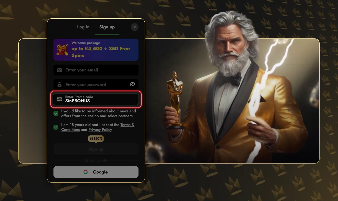 Where to enter the Oscarspin promo code during registration