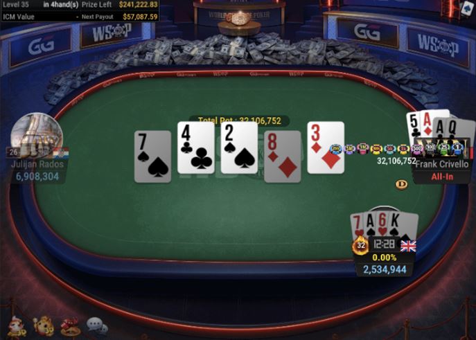 WSOP #53 – $800 Double Stack PLO [ Asia ] – straight for winner Crivello