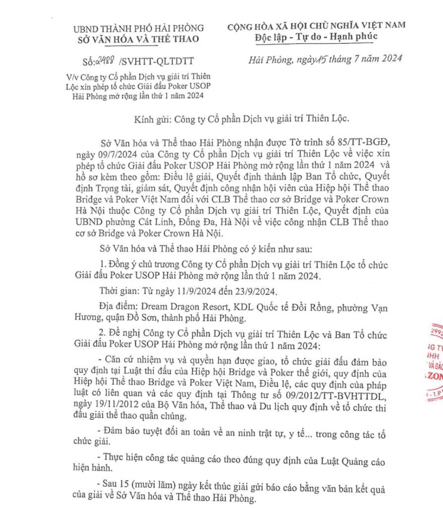 Green Light For USOP Hai Phong In Vietnam From September 11 to 23, 2024