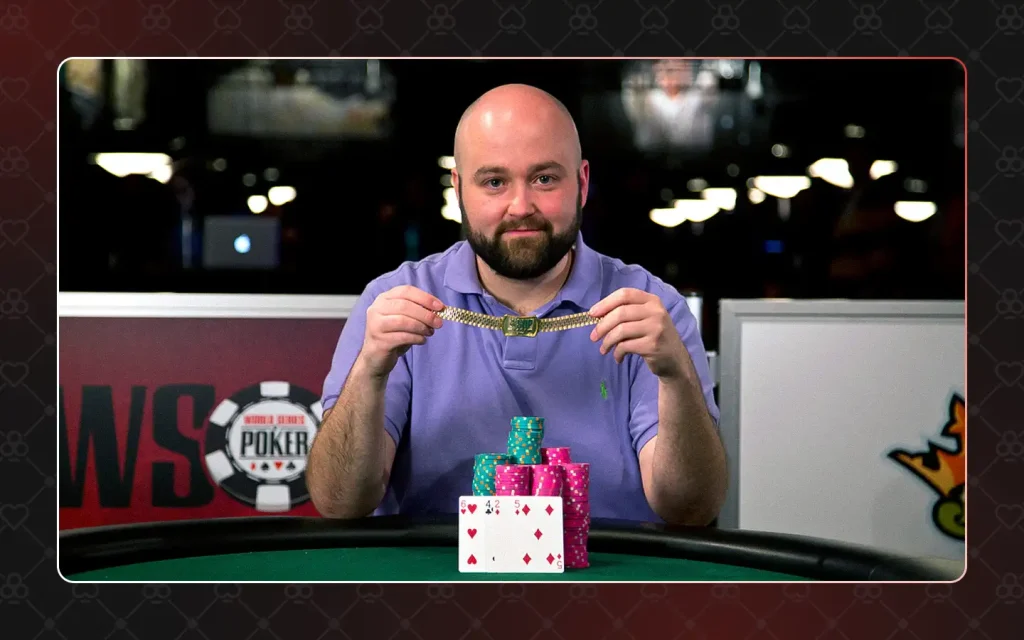 Brock Parker and his WSOP bracelet in the $10,000 Limit Omaha Hi‑Lo Championship