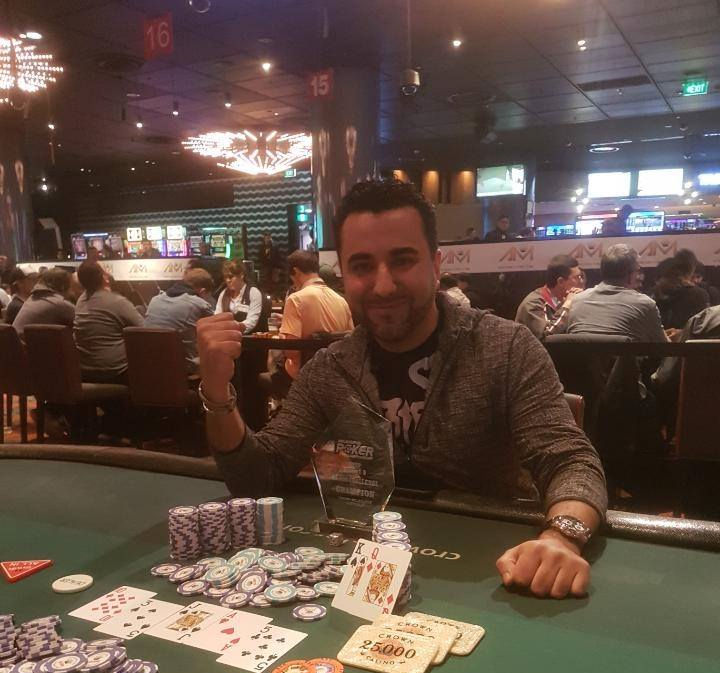 Ehsan Amiri wins the $5K High Roller – Photo by Crown Poker