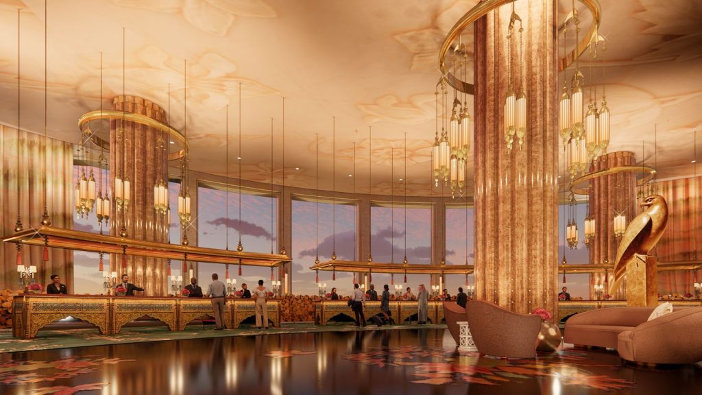 The design plan of Wynn Al Marjan's lobby is nothing short of luxurious