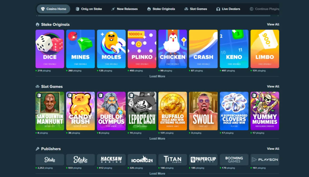 Stake US – Stake Originals games, including Plinko, Crash, Mines, Dice, Limbo, and Moles