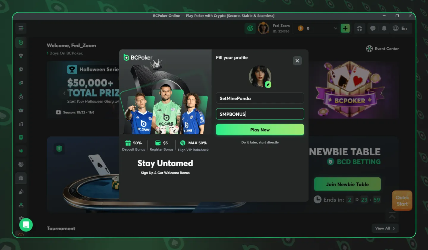 New players registering through SOMUCHPOKER can enter the SMPBONUS invitation code during account setup. The Welcome Deposit Bonus must be activated separately before depositing.