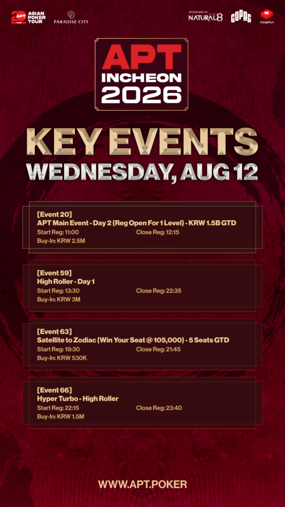APT Incheon 2026 key events for Wednesday, August 12