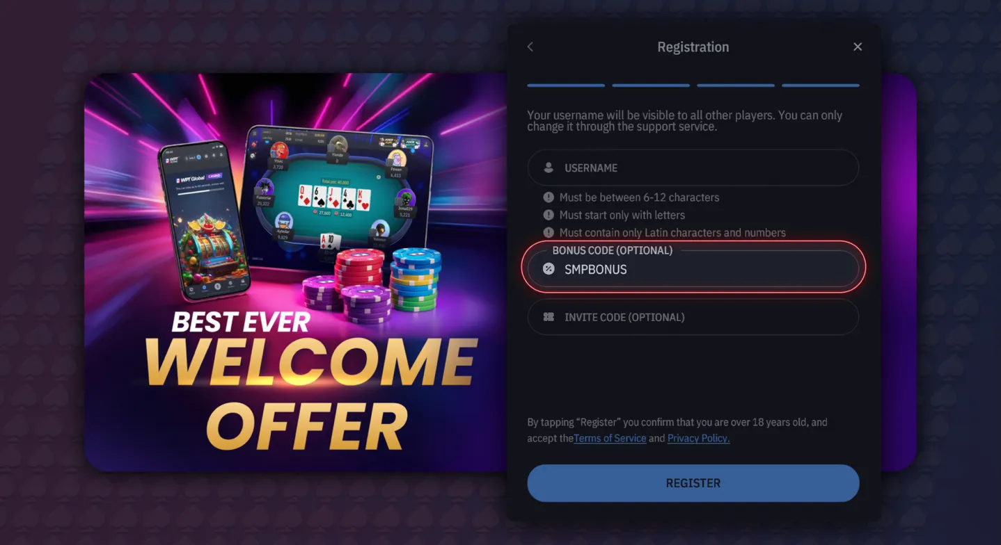 Sign Up with WPT Global Bonus Code - SMPBONUS