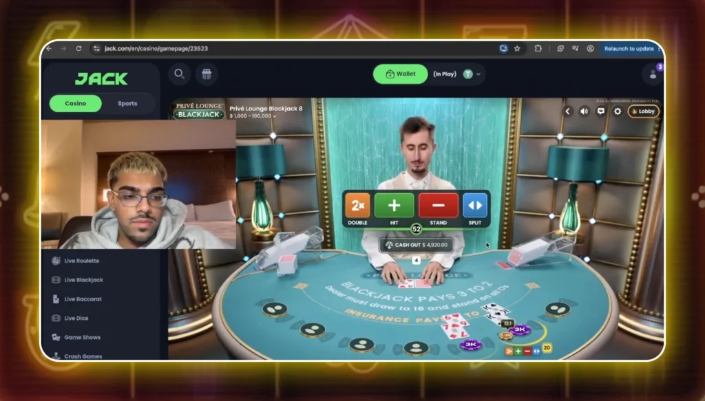 N3ON Playing Live Blackjack on Jack.com