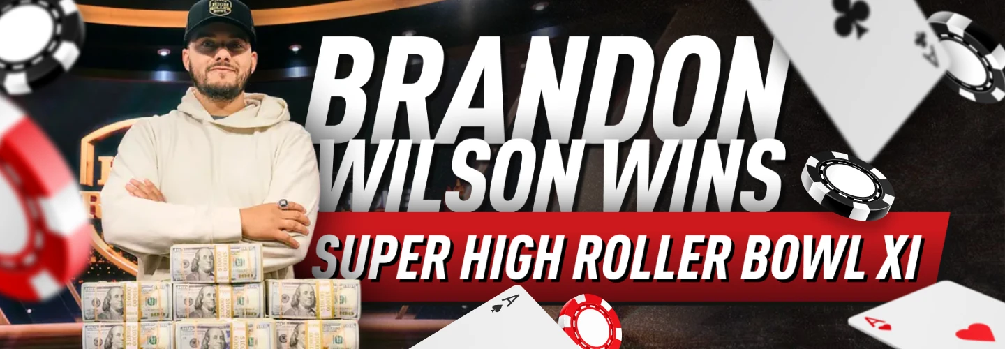 Brandon Wilson celebrates his victory in the $100,000 Super High Roller Bowl XI, earning $1.1 million.