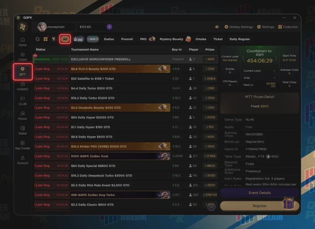QQPK MTT Lobby - Exclusive Somuchpoker Freeroll