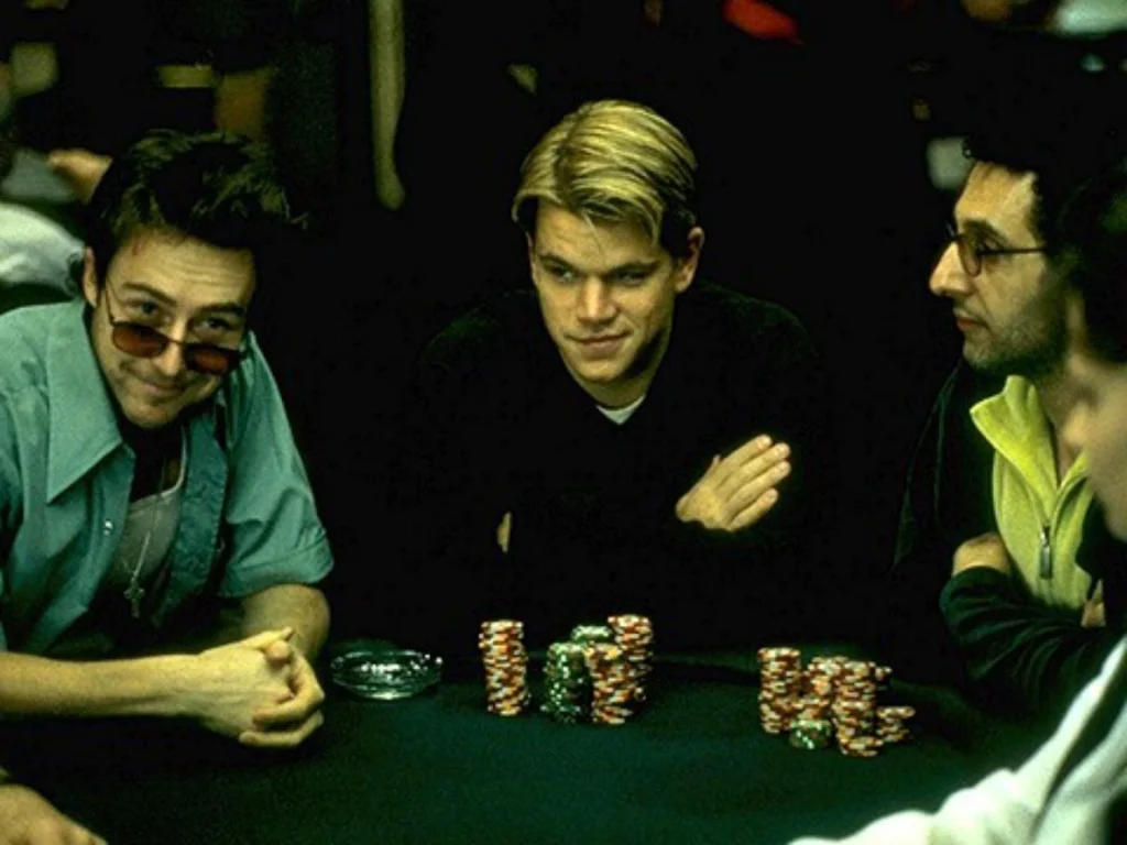 Edward Norton, Matt Damon, and John Turturro in the Rounders poker movie