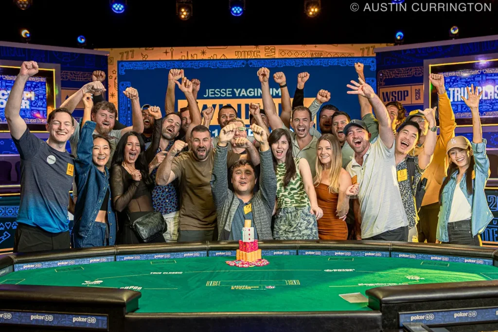 Jesse Yaginuma and friends celebrate at 2025 WSOP Millionaire Maker - Photo by Pokernews