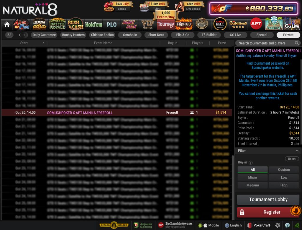 Join the SoMuchPoker APT Manila Freeroll now!