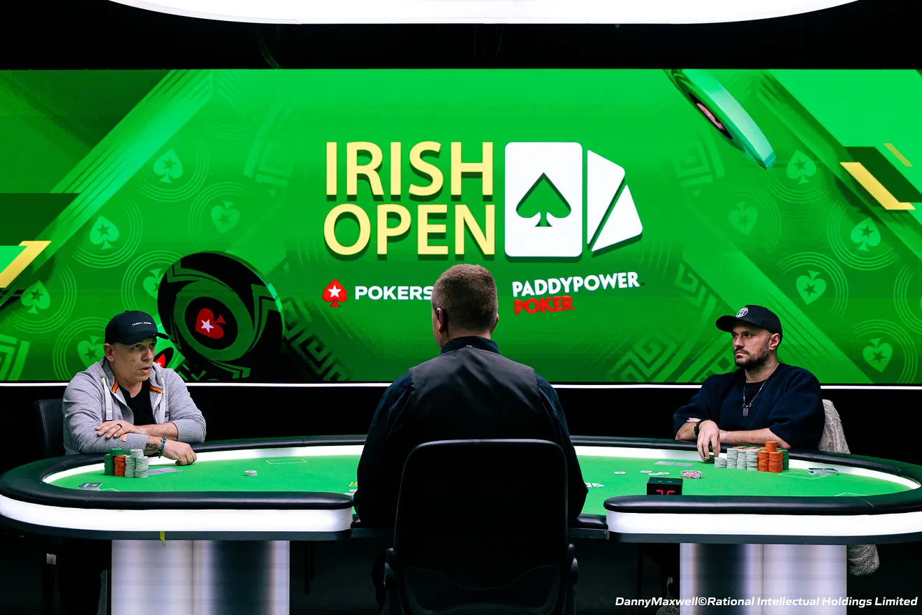 Danilo Donnini - Narcis Nedelcu at the Irish Open 2026 Final Table. Photo Credit: Danny Maxwell/Irish Poker Open