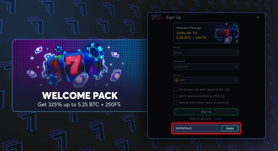 7Bit Casino Promo Code - Sign up with the SMPBONUS code.