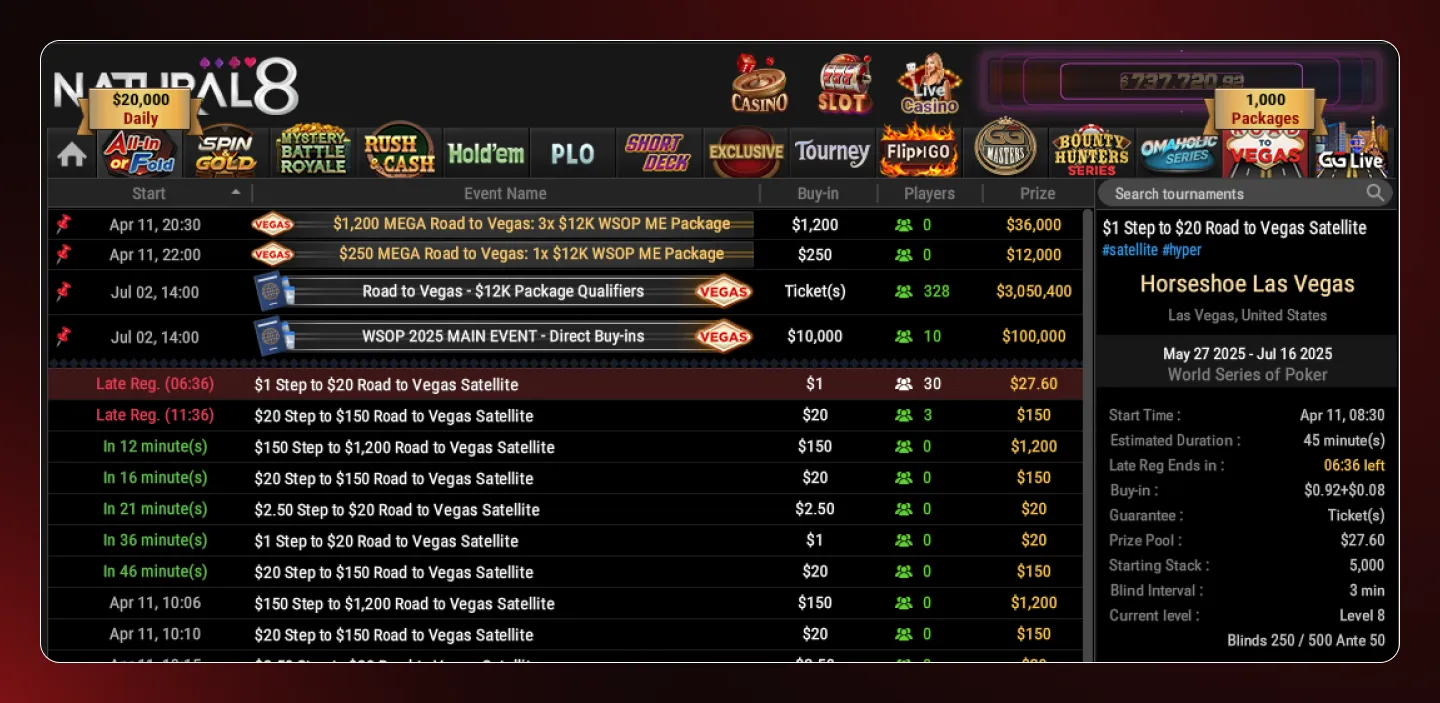 Natural8's 2025 WSOP online satellites