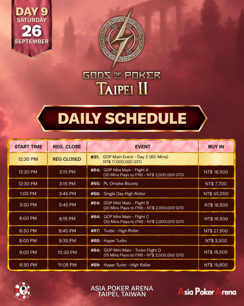 GOP Taipei: Day 9 Schedule