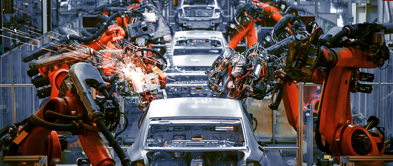 The_welding_arm_on_the_automobile_production_line_is_being_welded