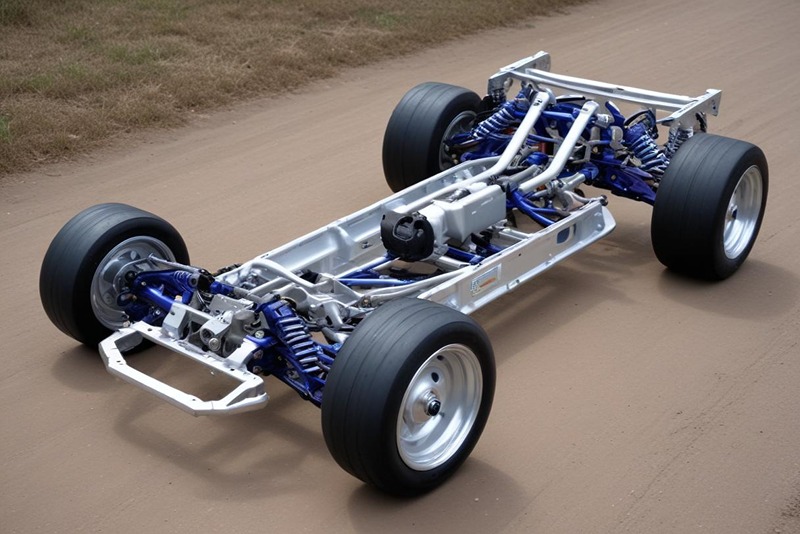 Automotive_chassis_frame_on_a_dirt_road_with_exposed_mechanical_components