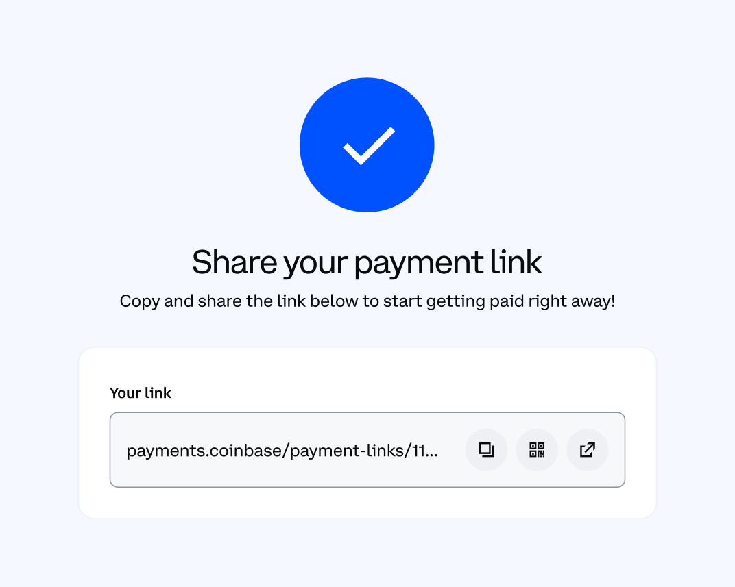 Payment Link screen with blue checkmark