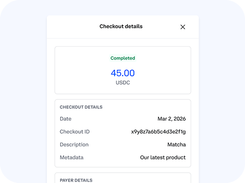 Payment Link screen with blue checkmark