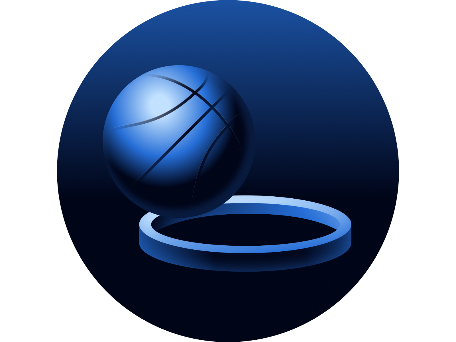 Stylized basketball hovering just above the edge of a 3D circle