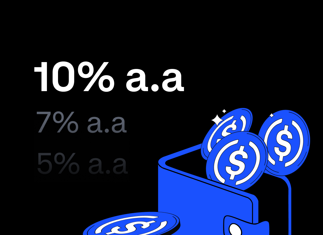 text showing 10% a.a. with blue wallet