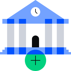 bank building with a plus sign