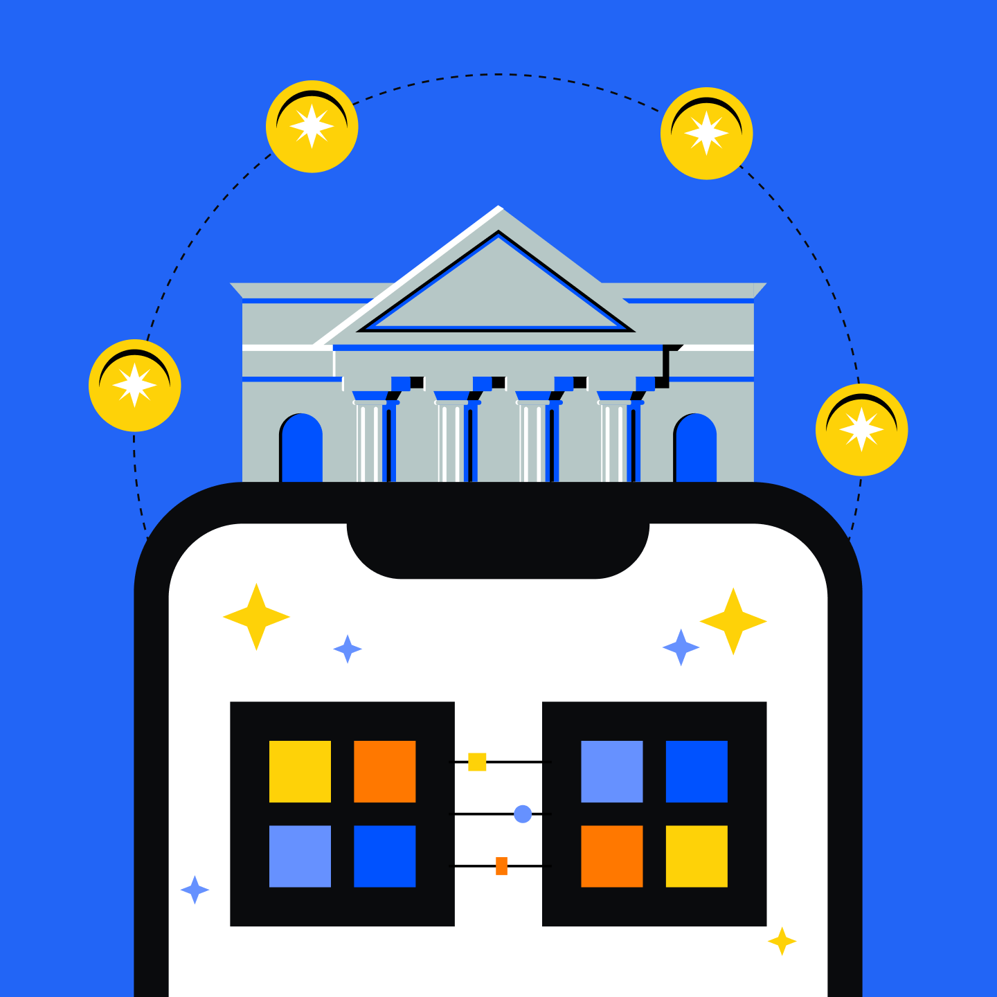 Phone with a bank showing in the background