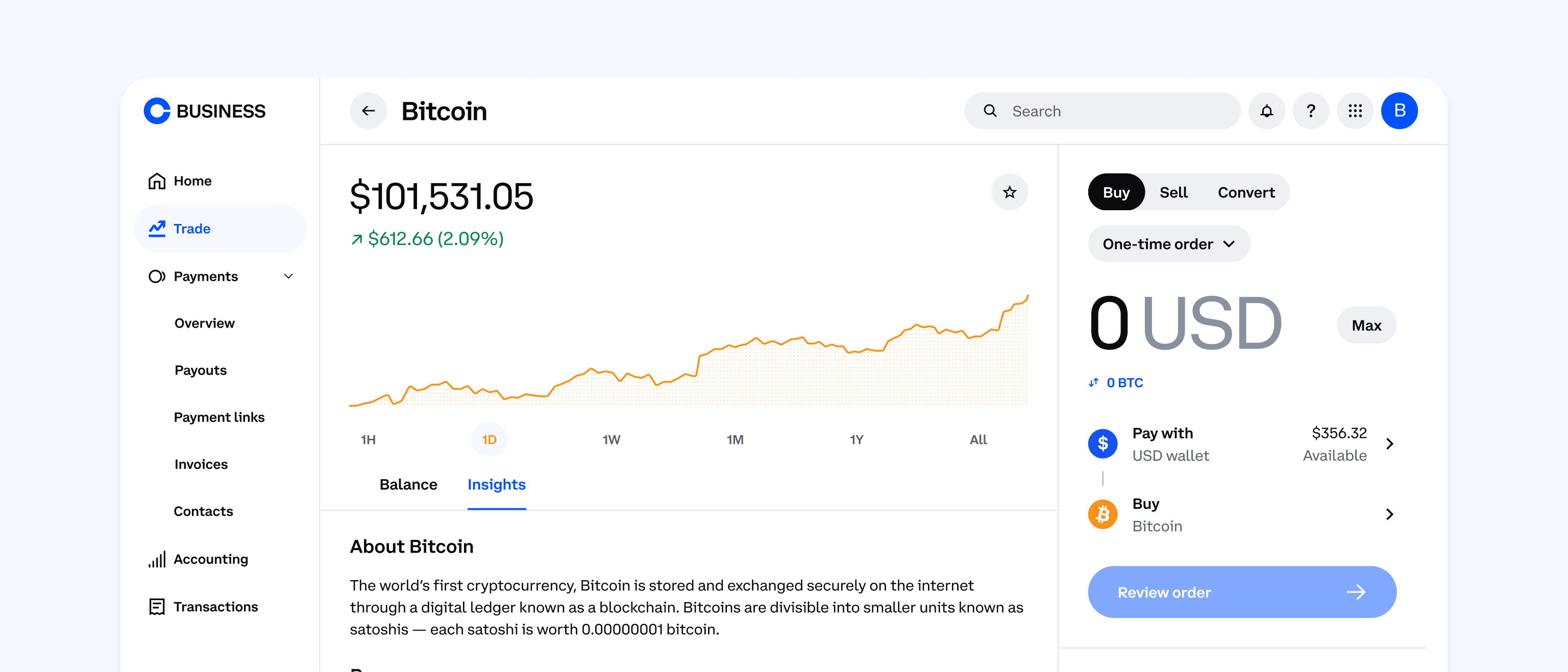 Trading screen showing Bitcoin price and chart