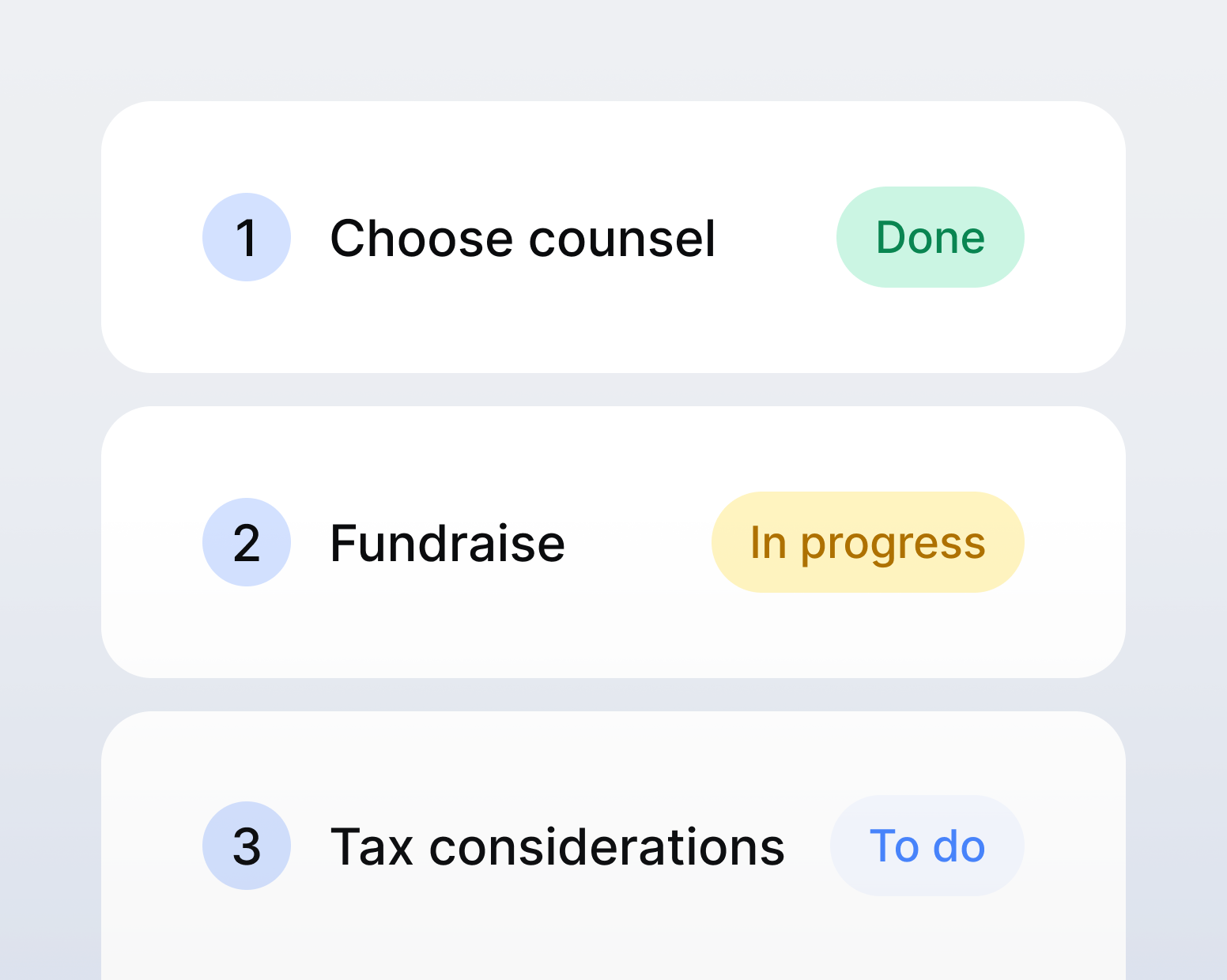 Status bars for various categories