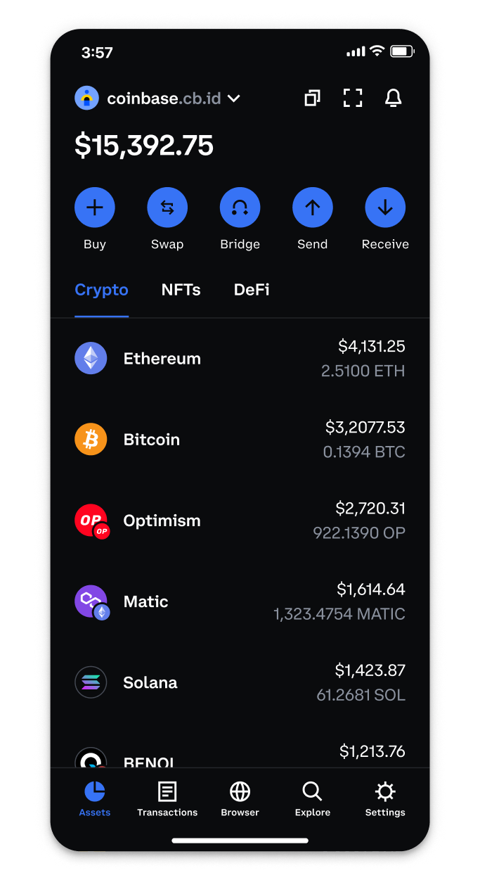 Ekran główny Coinbase Wallet