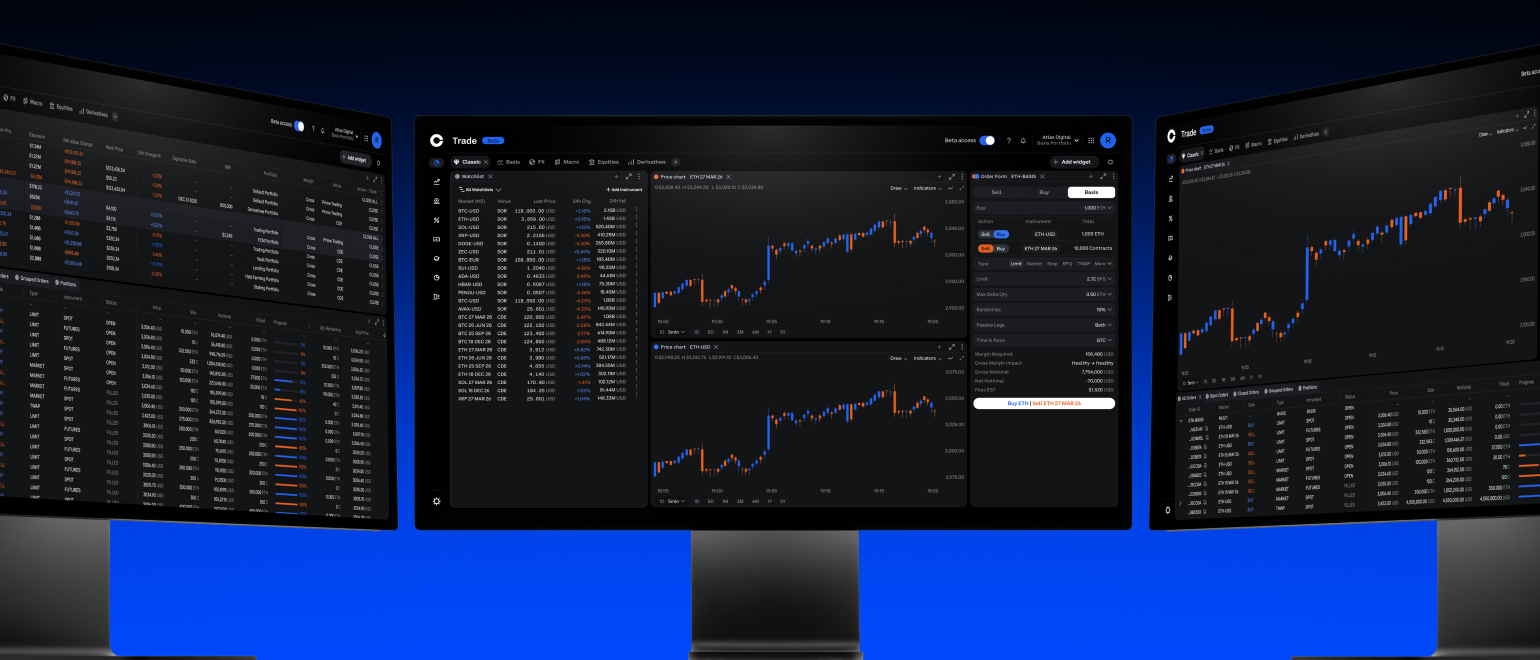 Coinbase Prime dashboards on multiple monitors