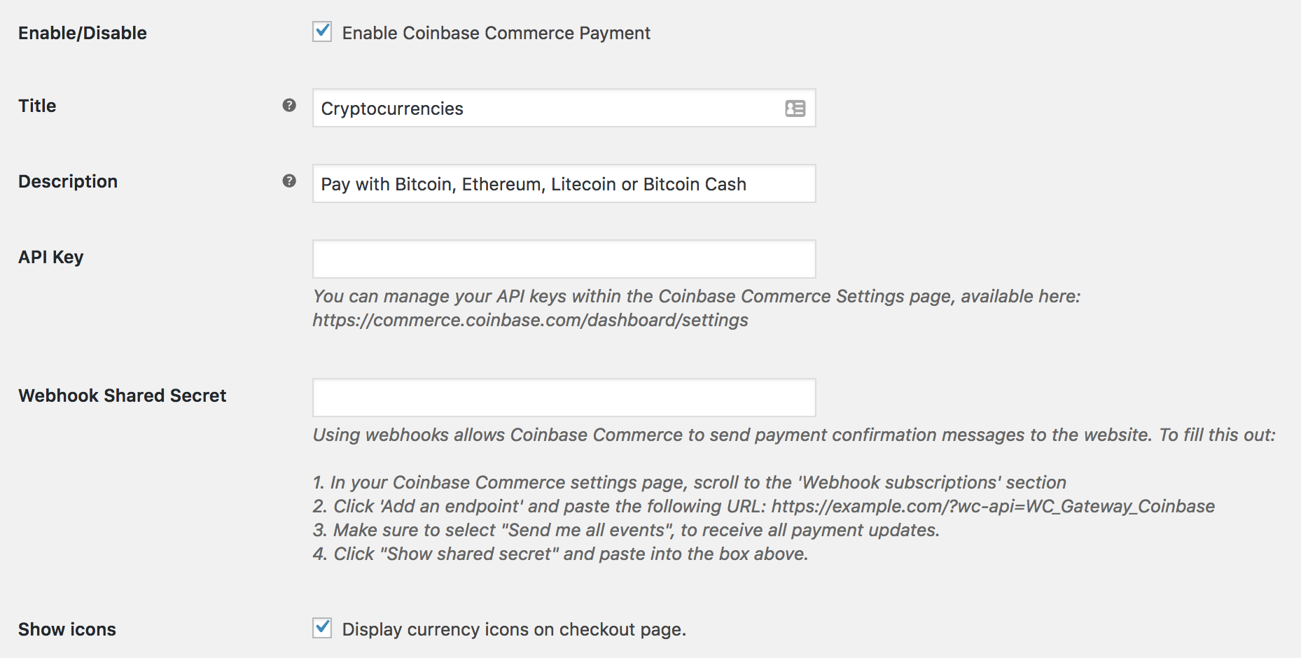 Screenshot of WooCommerce settings